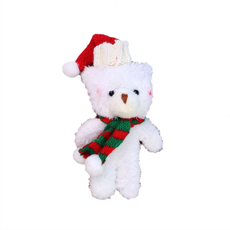 Christmas Plush Bear Ornaments - Cute Small Bear Stuffed Animal Keychains with Hat and Scarf, Bears Plush Keychain Toys for Backpack Purse Pendant Gift for Girls (White) - Image 1